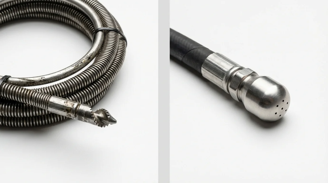 Drain snake cable and hydro jetting nozzle used for drain cleaning in Cassville, MO