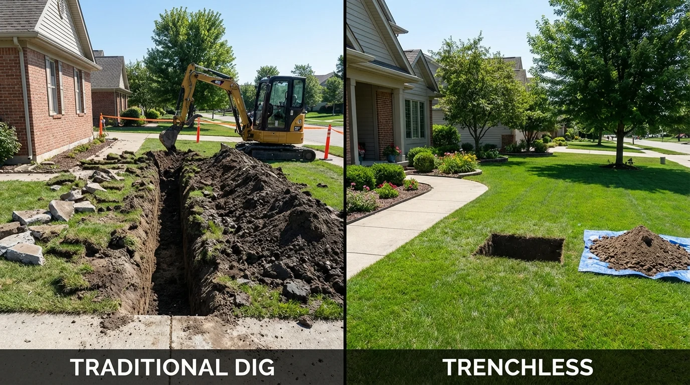Trenchless sewer repair with minimal yard damage versus traditional excavation in Cassville, MO